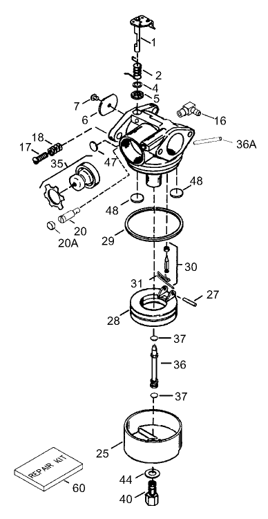 Carburetor Assembly No. 640303 Tecumseh Model LEV120-361560B