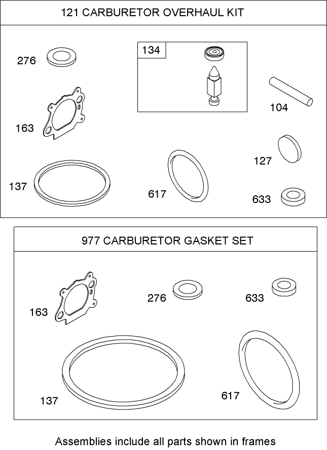 Carburetor Overhaul Kit Briggs and Stratton 126T02-0139-B1