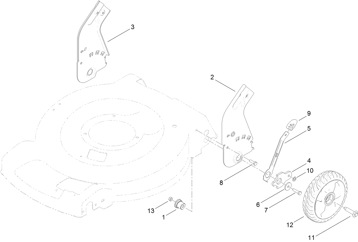 Rear Wheel and Height-of-Cut Assembly