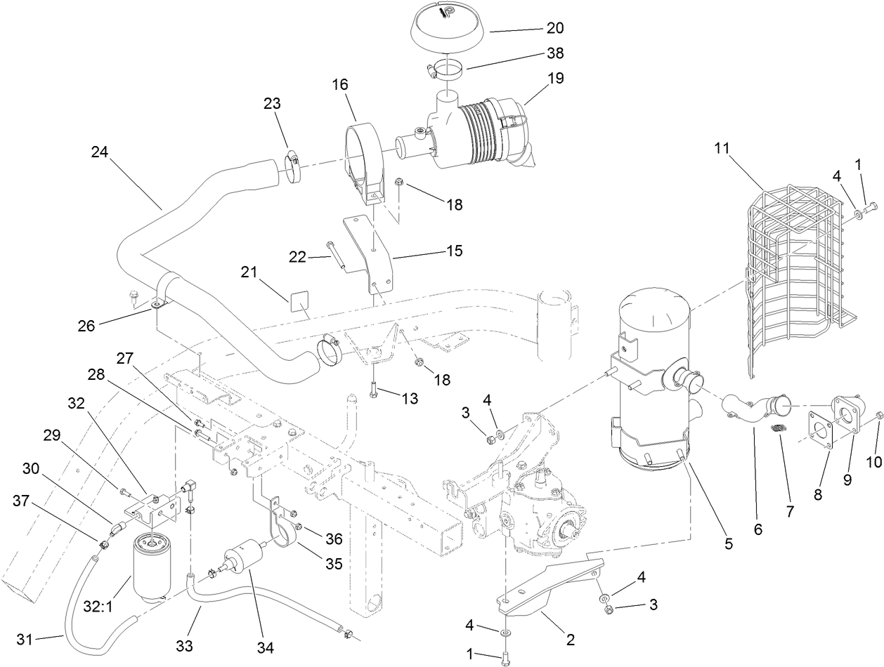 Air Cleaner, Fuel Filter and Exhaust Assembly