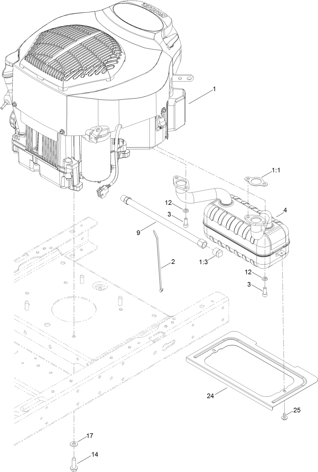 Engine and Muffler Assembly