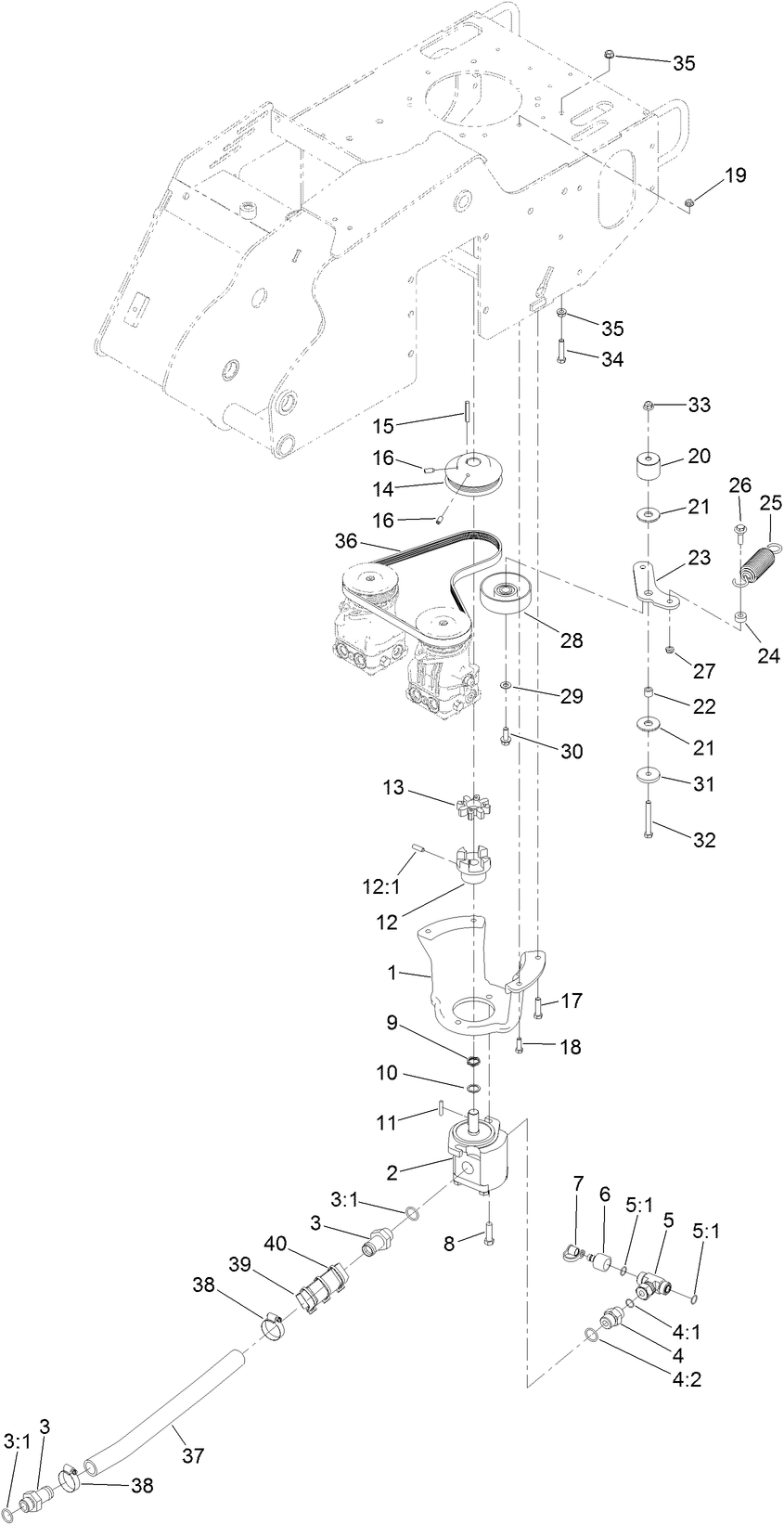 Gear Pump, Idler Arm and Pulley Assembly