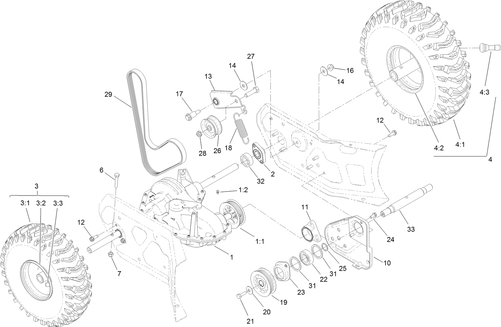 Transmission, Drive and Tire Assembly