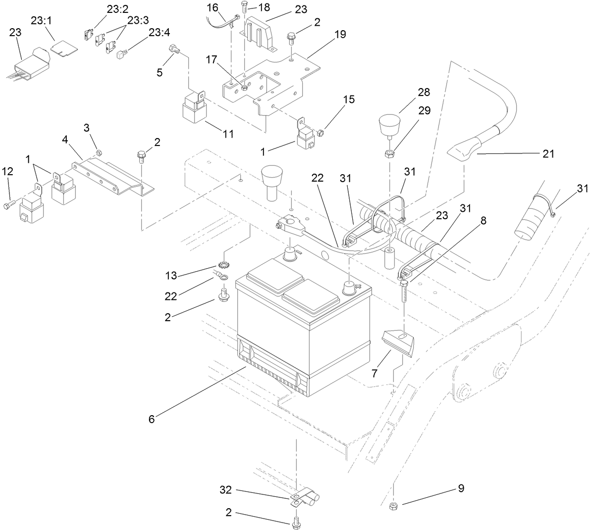 Battery and Electrical Component Assembly