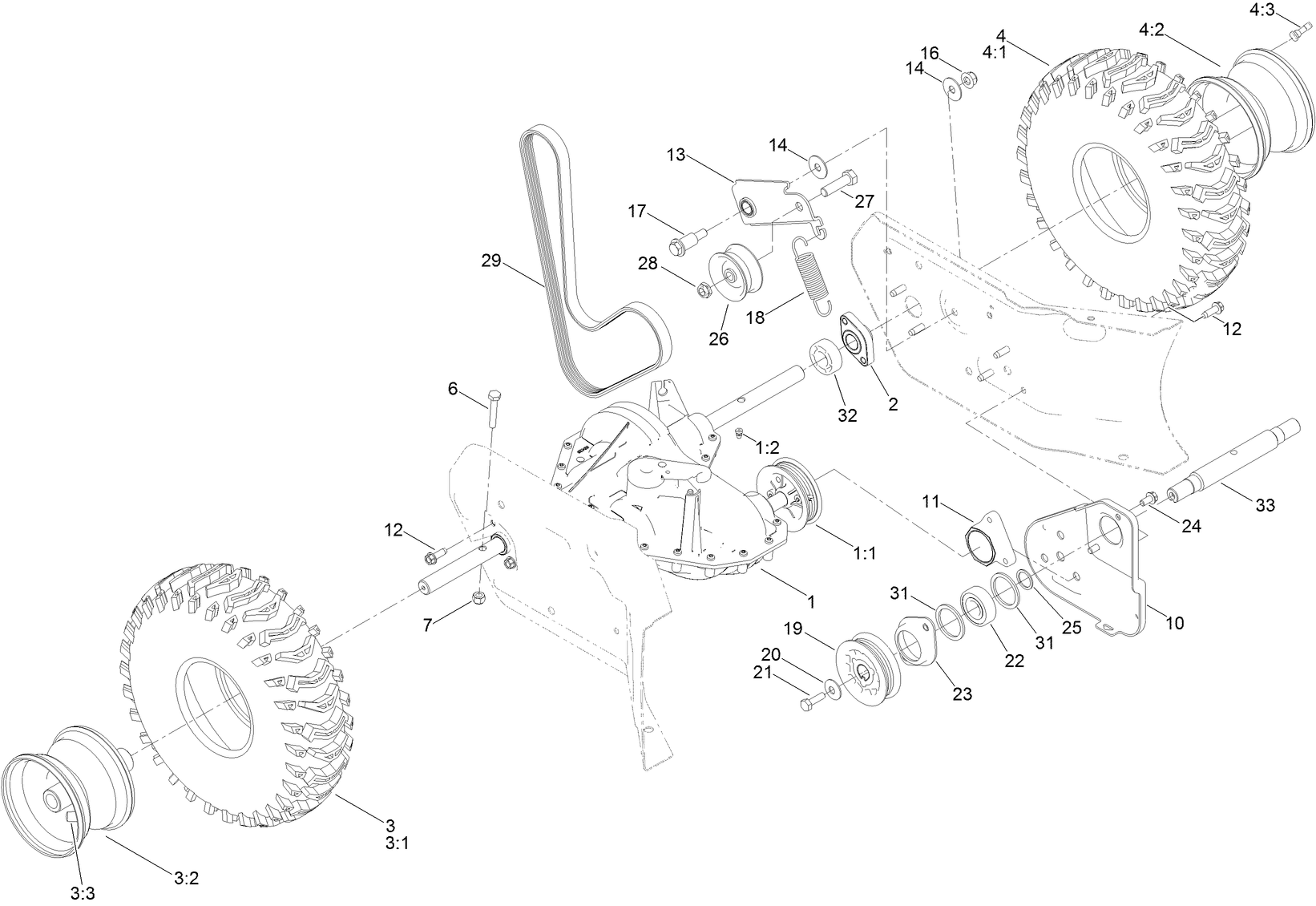 Transmission, Drive and Tire Assembly