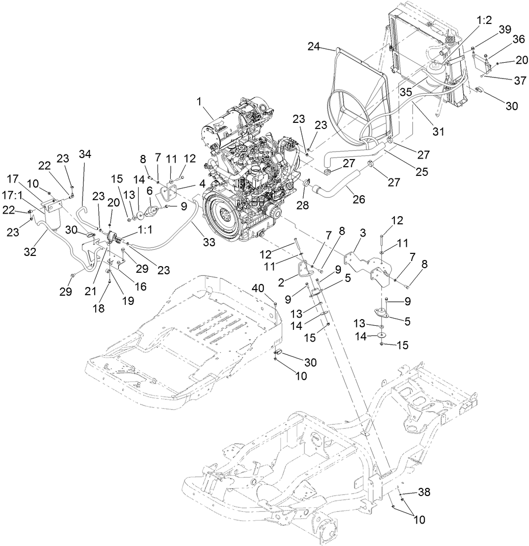 Engine and Radiator Assembly