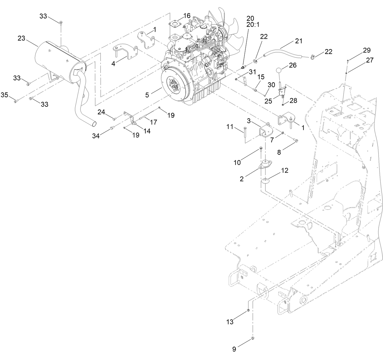 Engine Mount and Muffler Assembly
