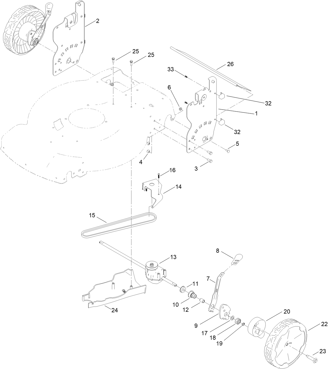 Rear Wheel and Height-of-Cut Assembly
