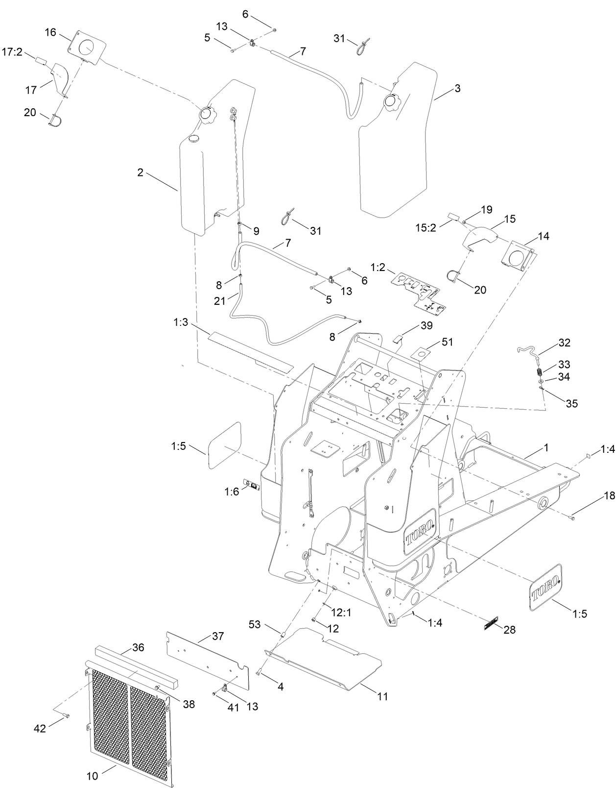 Frame, Fuel Tank and Radiator Cover Assembly