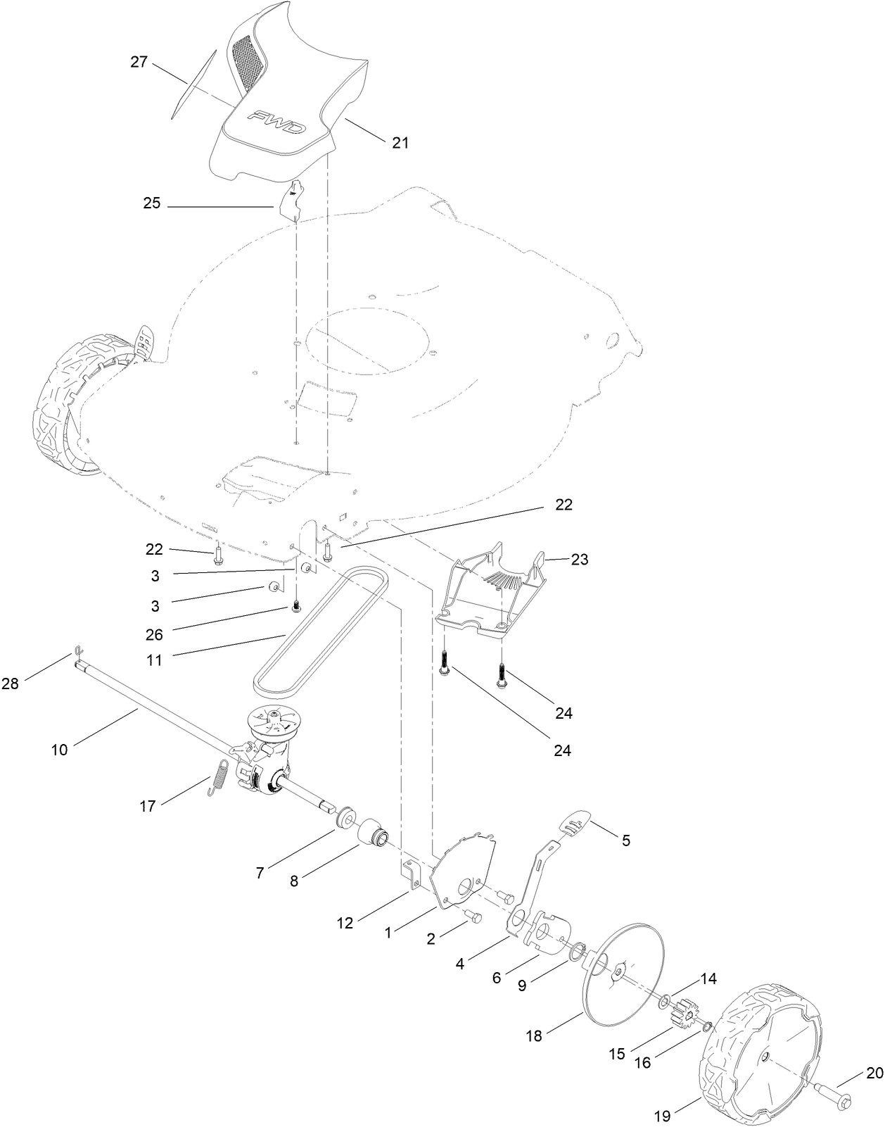 Front Wheel and Height-of-Cut Assembly