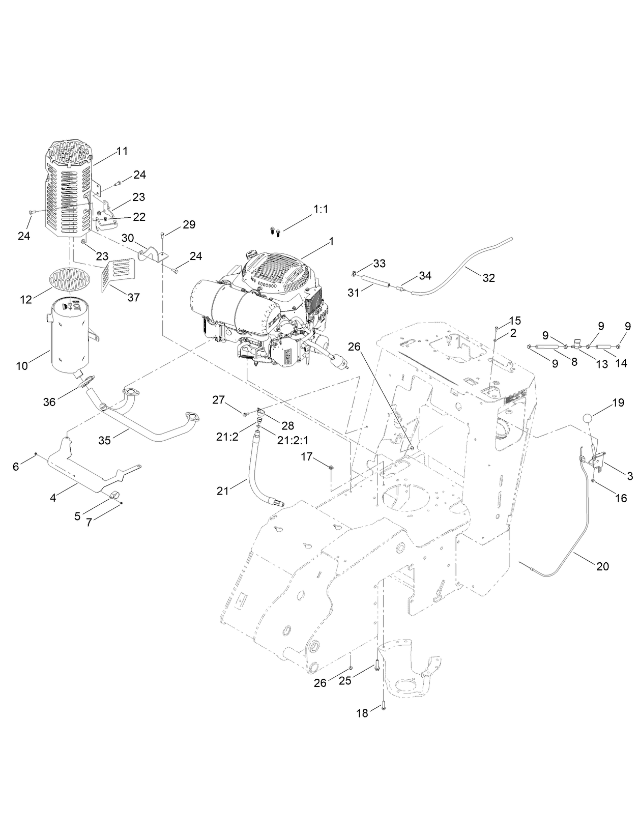 Engine and Muffler Assembly