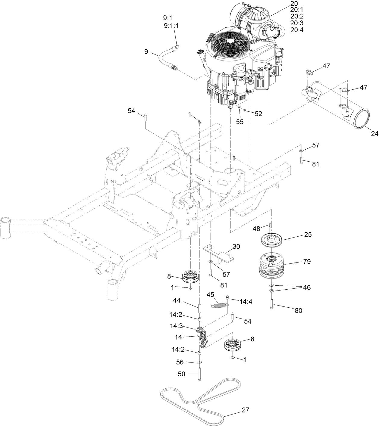 Engine, Clutch and Muffler Assembly