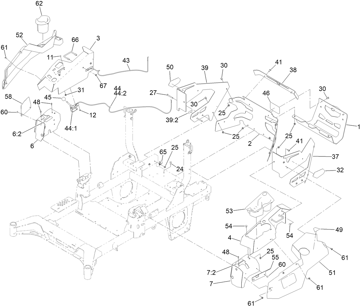 Throttle, Choke Cables and Guard Assembly