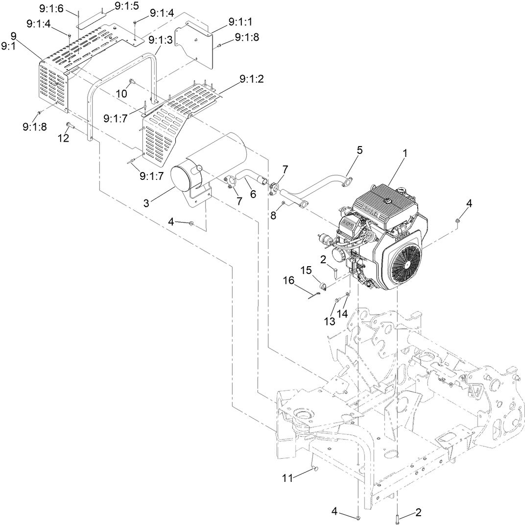 Engine and Muffler Assembly