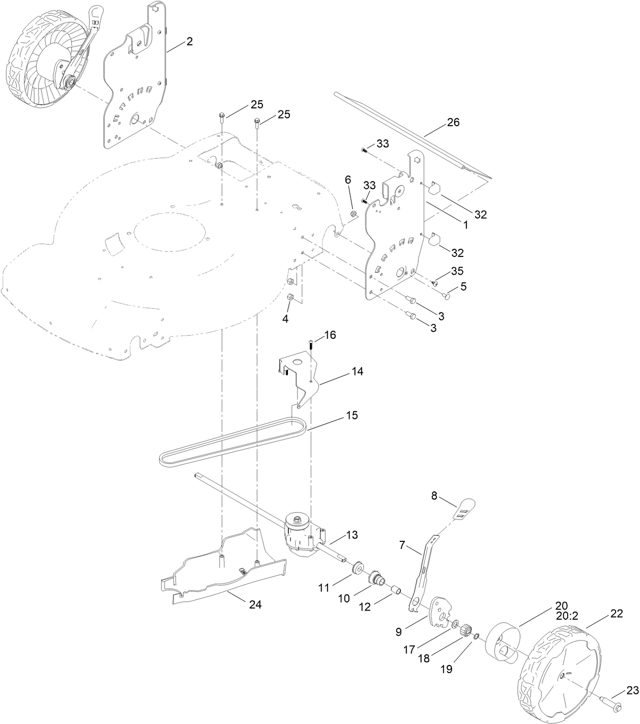 Rear Wheel and Height-of-Cut Assembly