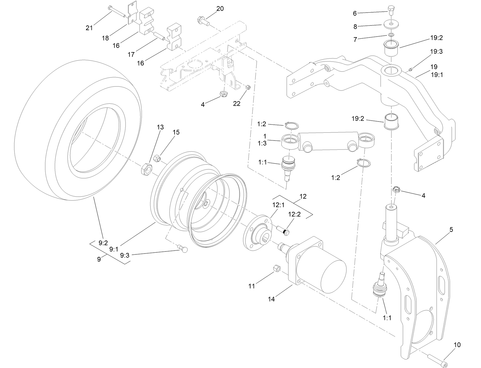 Rear Fork and Tire Assembly