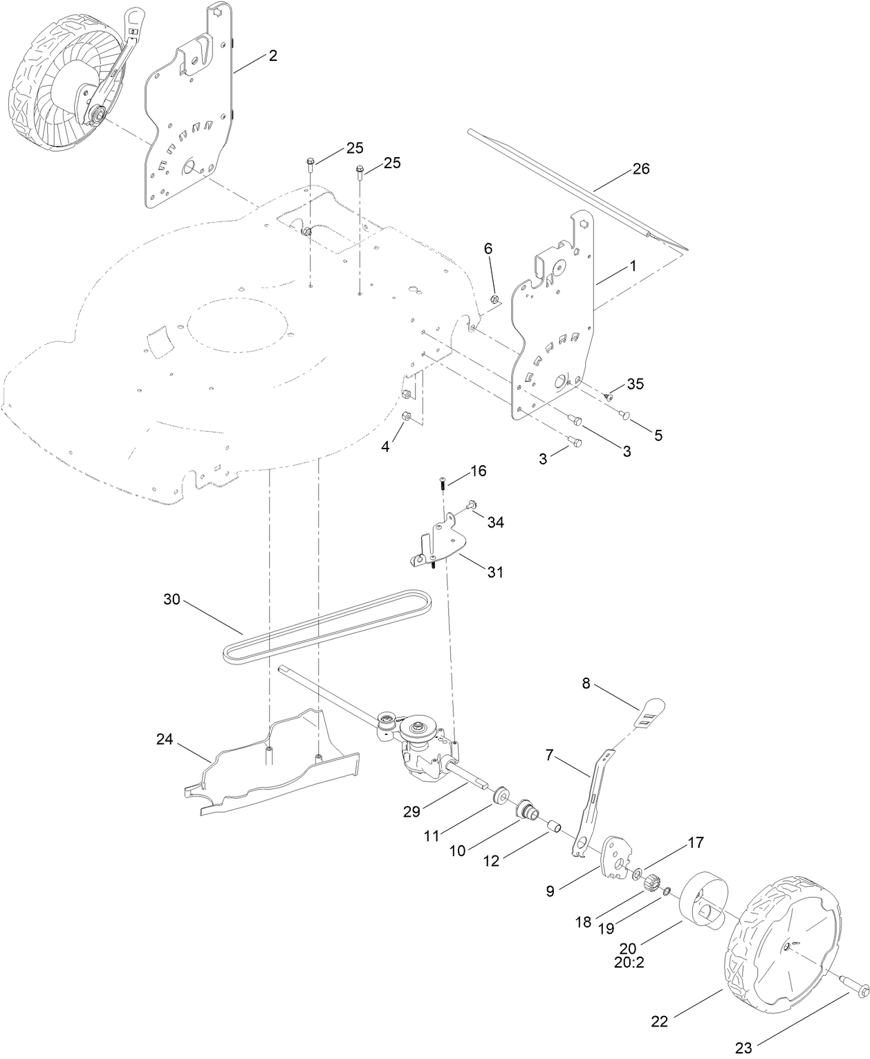 Rear Wheel and Height-of-Cut Assembly