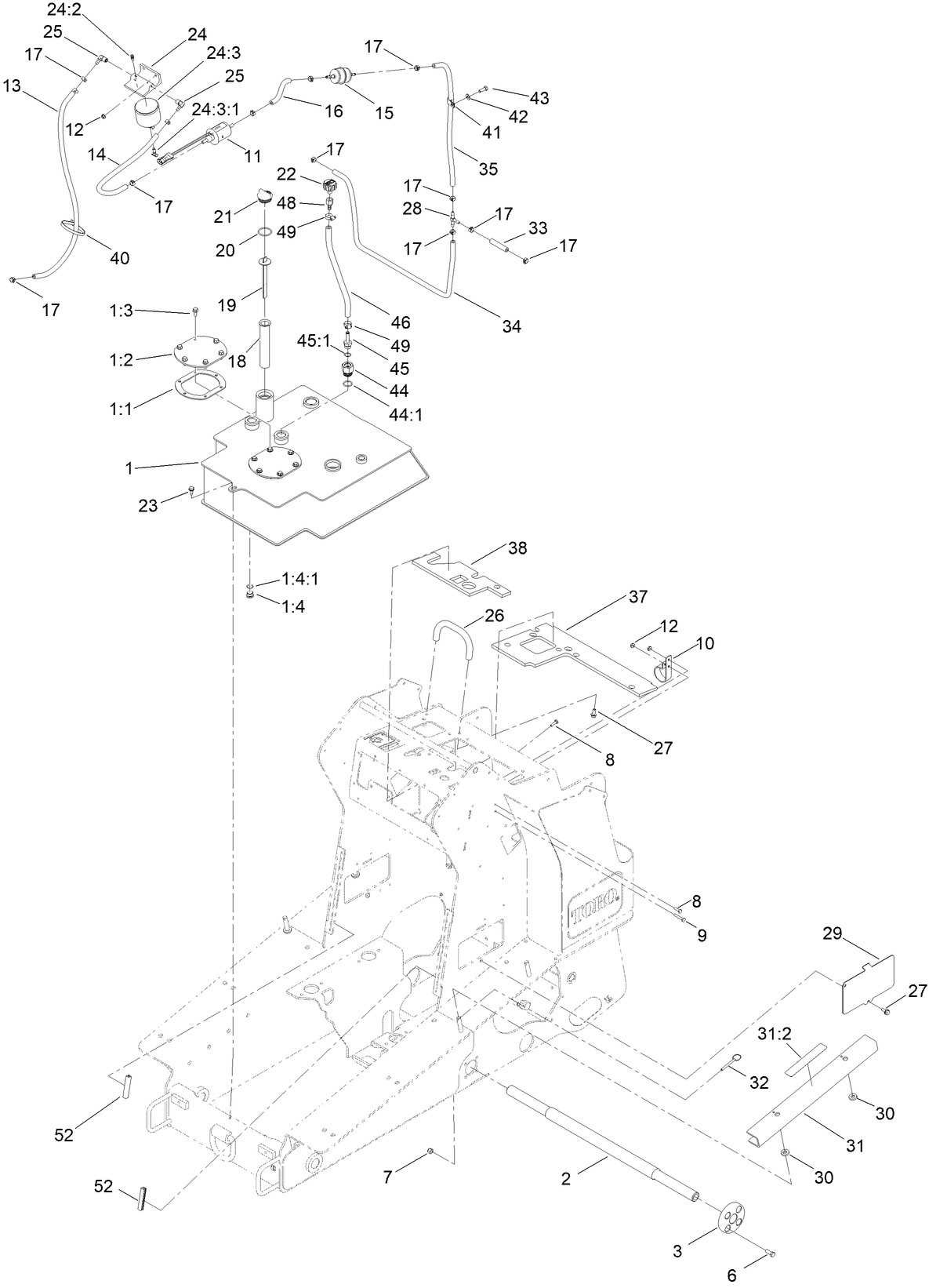 Hydraulic Tank and Track Shaft Assembly