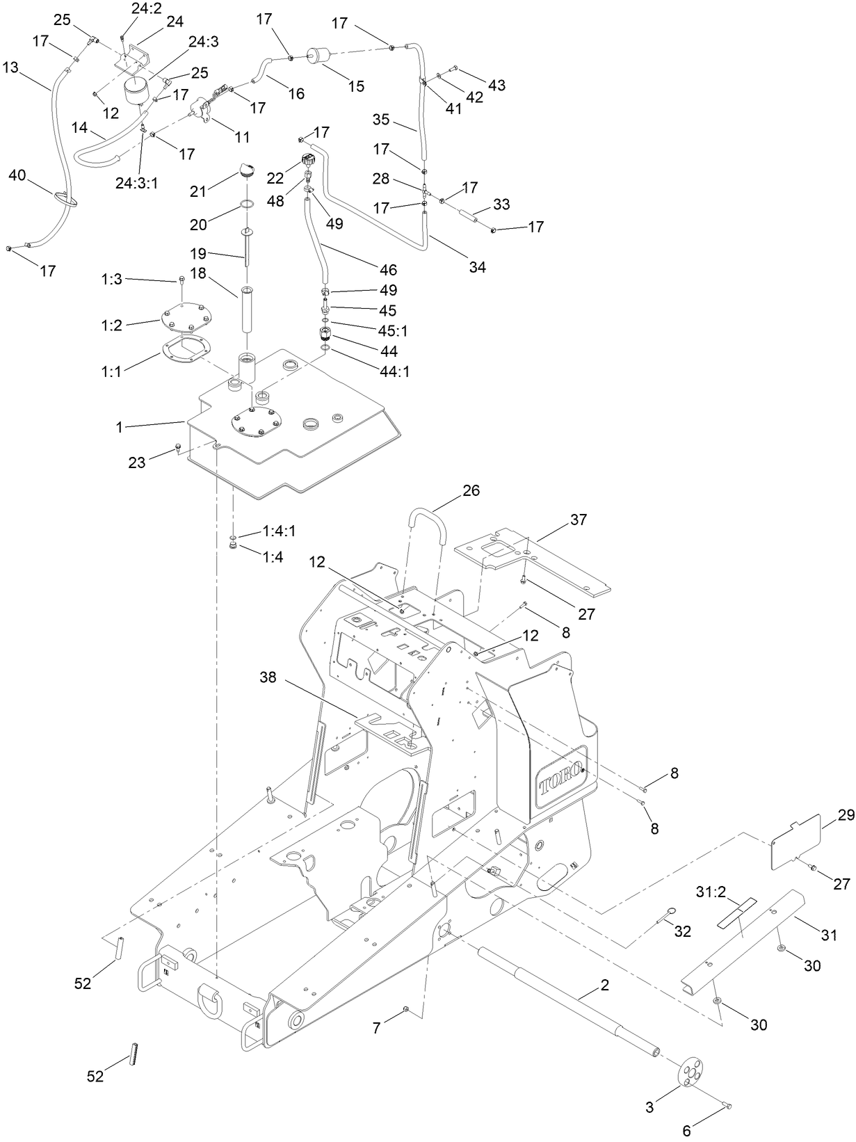 Hydraulic Tank and Track Shaft Assembly
