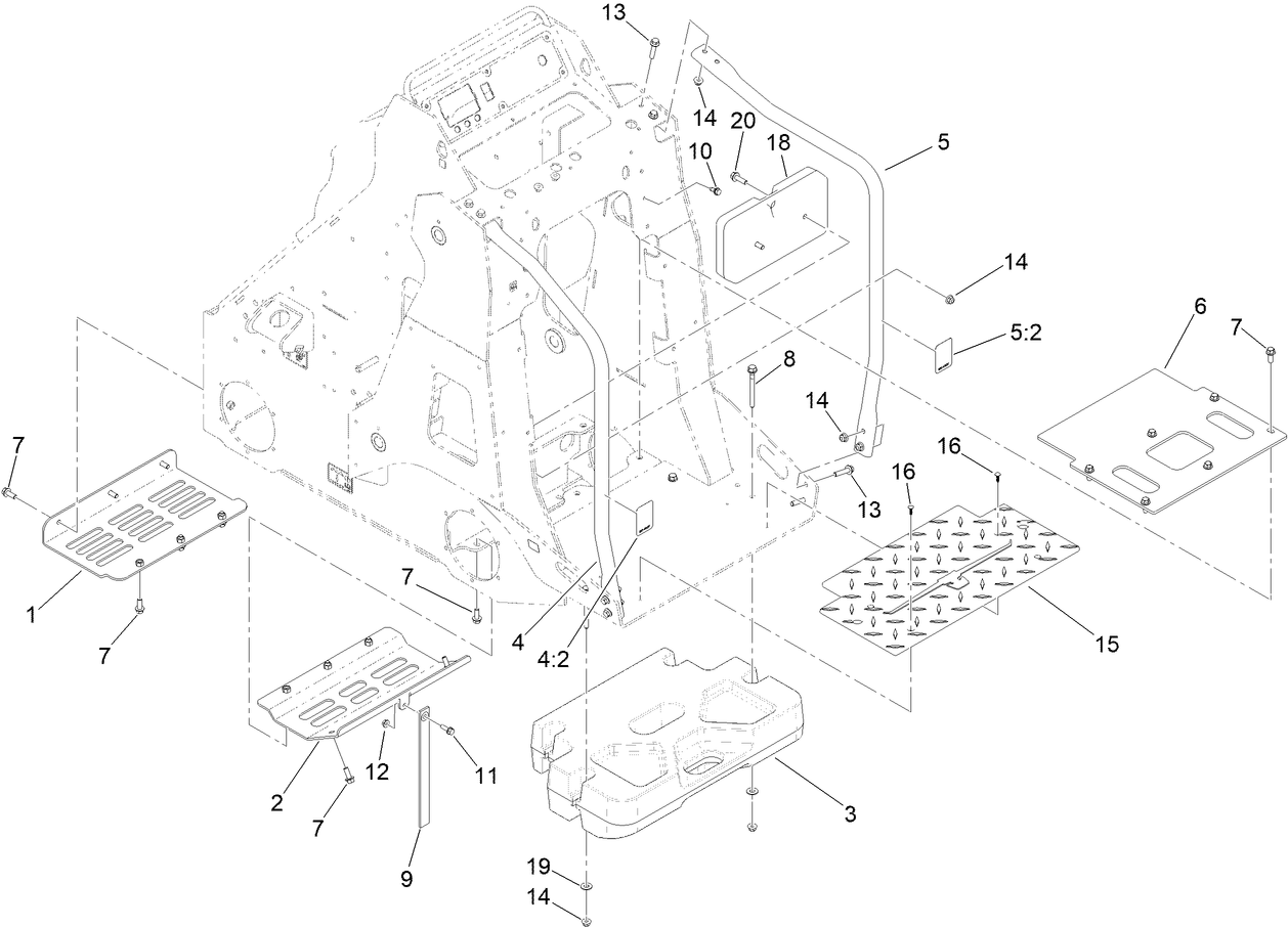 Counterweights, Skid Plates and Foot Pad Assembly