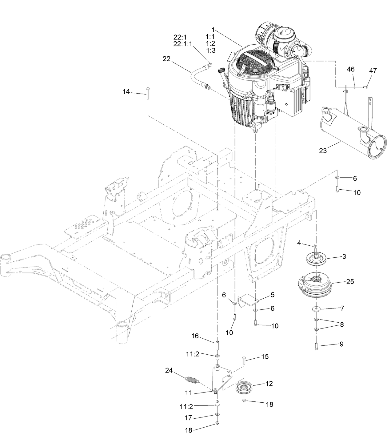 Engine, Clutch and Muffler Assembly