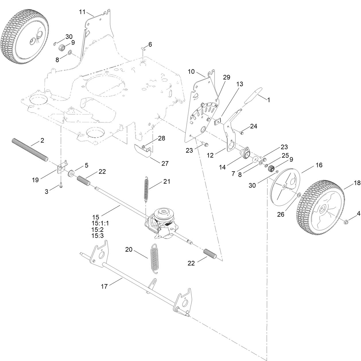 Rear Wheel and Height-of-Cut Assembly
