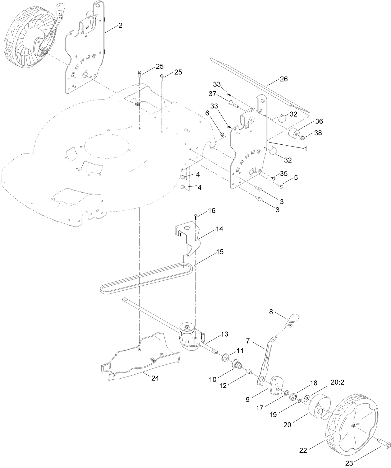 Rear Wheel and Height-of-Cut Assembly
