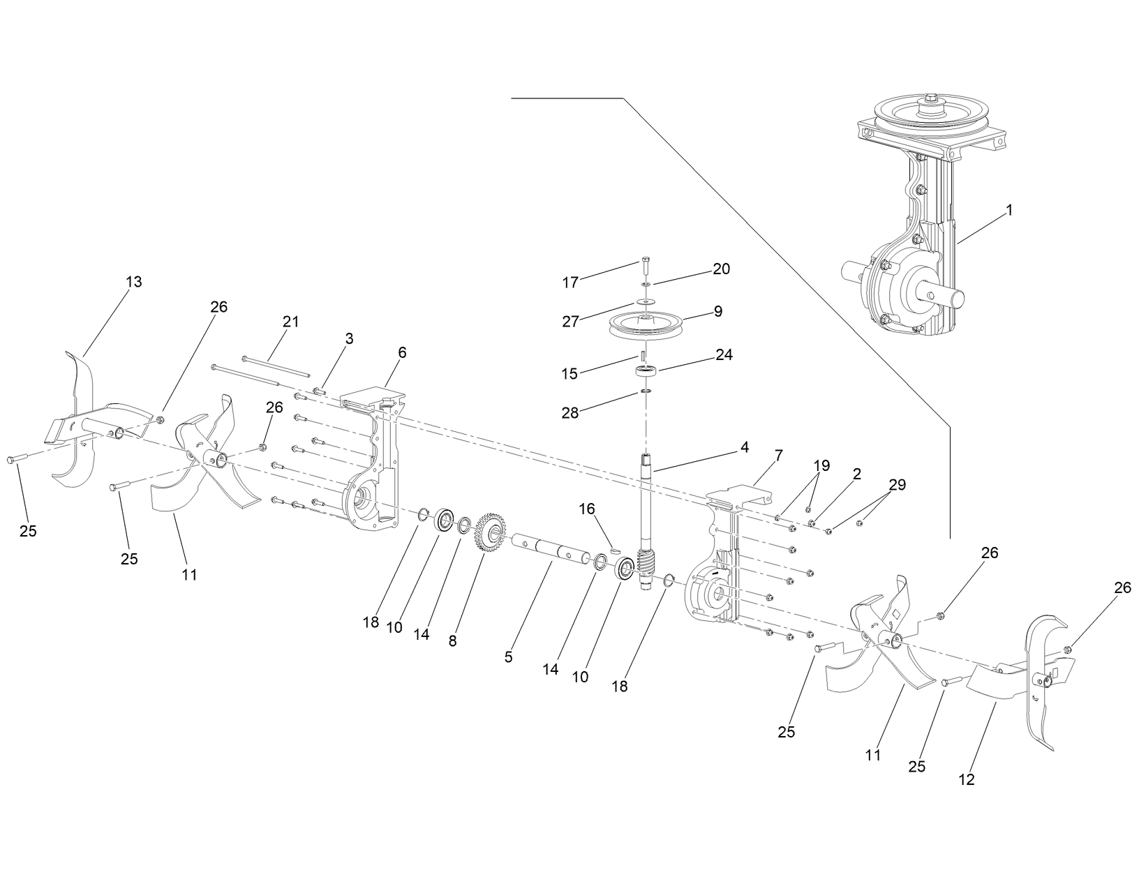 Tines and Transmission Assembly
