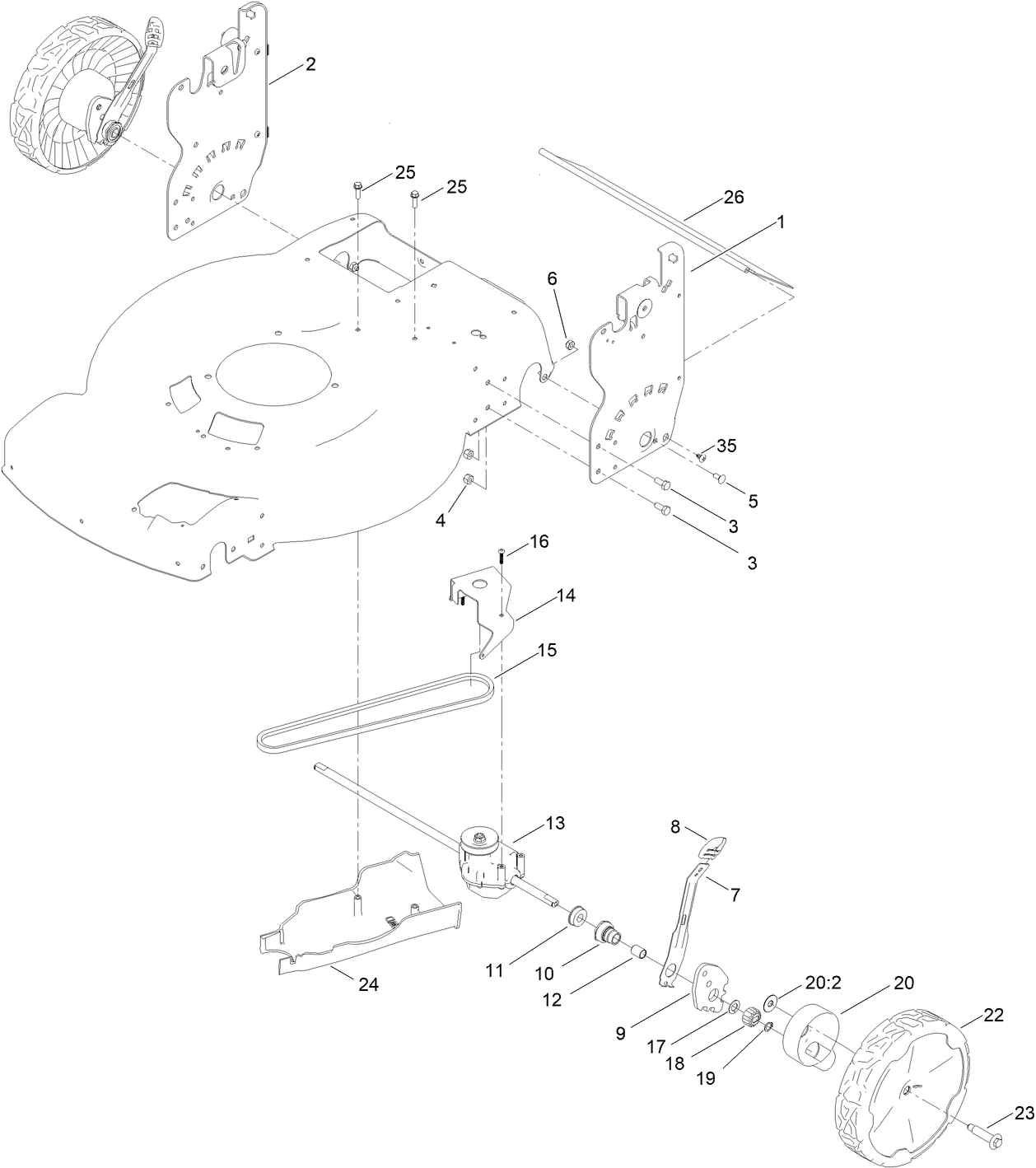 Rear Wheel and Height-of-Cut Assembly