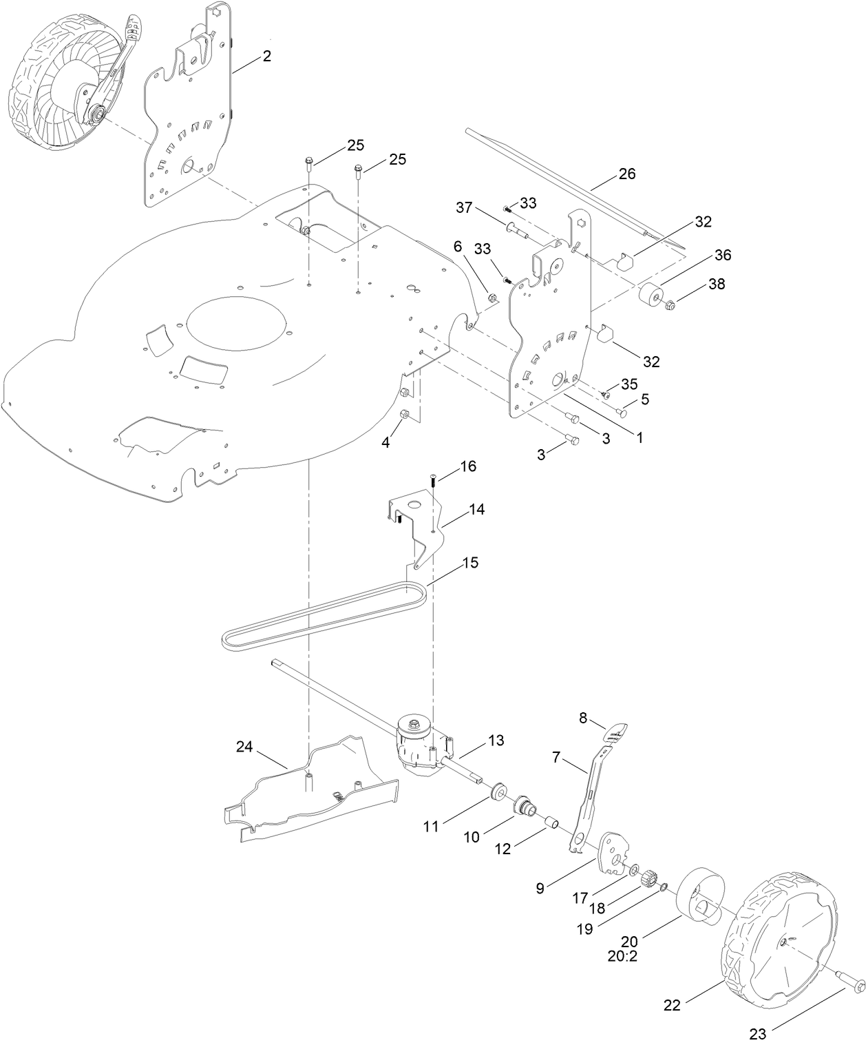 Rear Wheel and Height-of-Cut Assembly