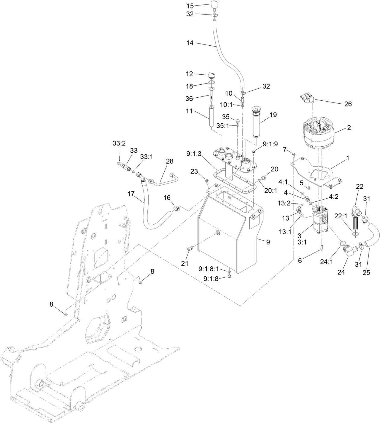 Hydraulic Tank, Motor and Gear Pump Assembly