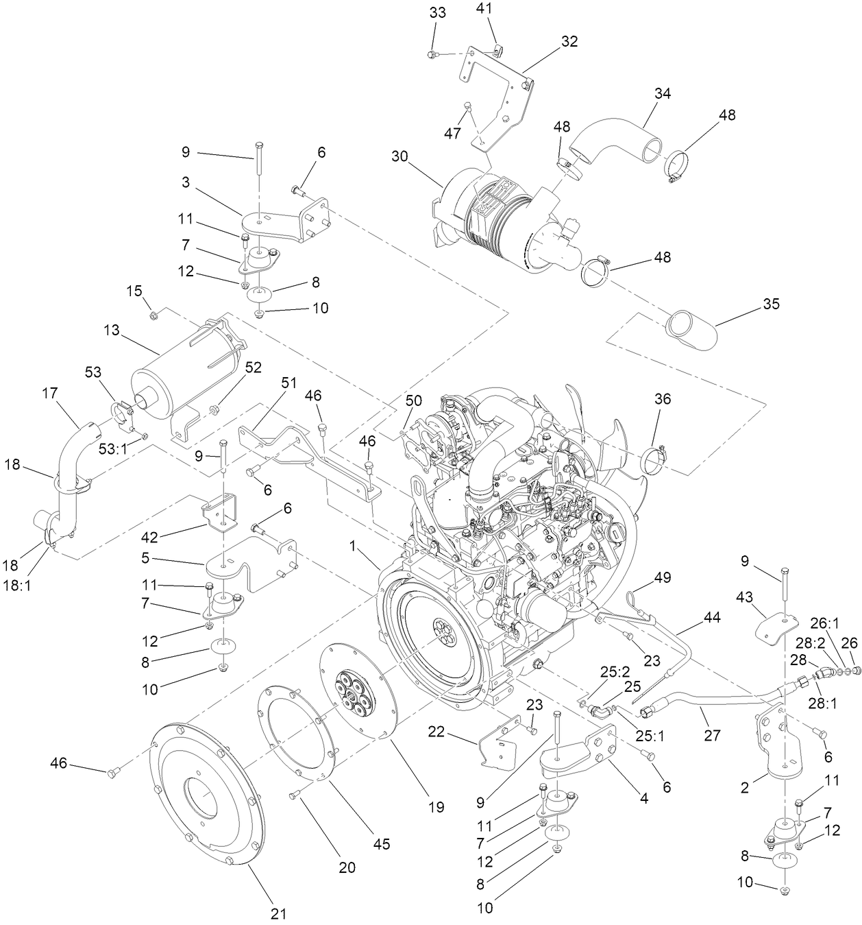 Engine and Muffler Assembly