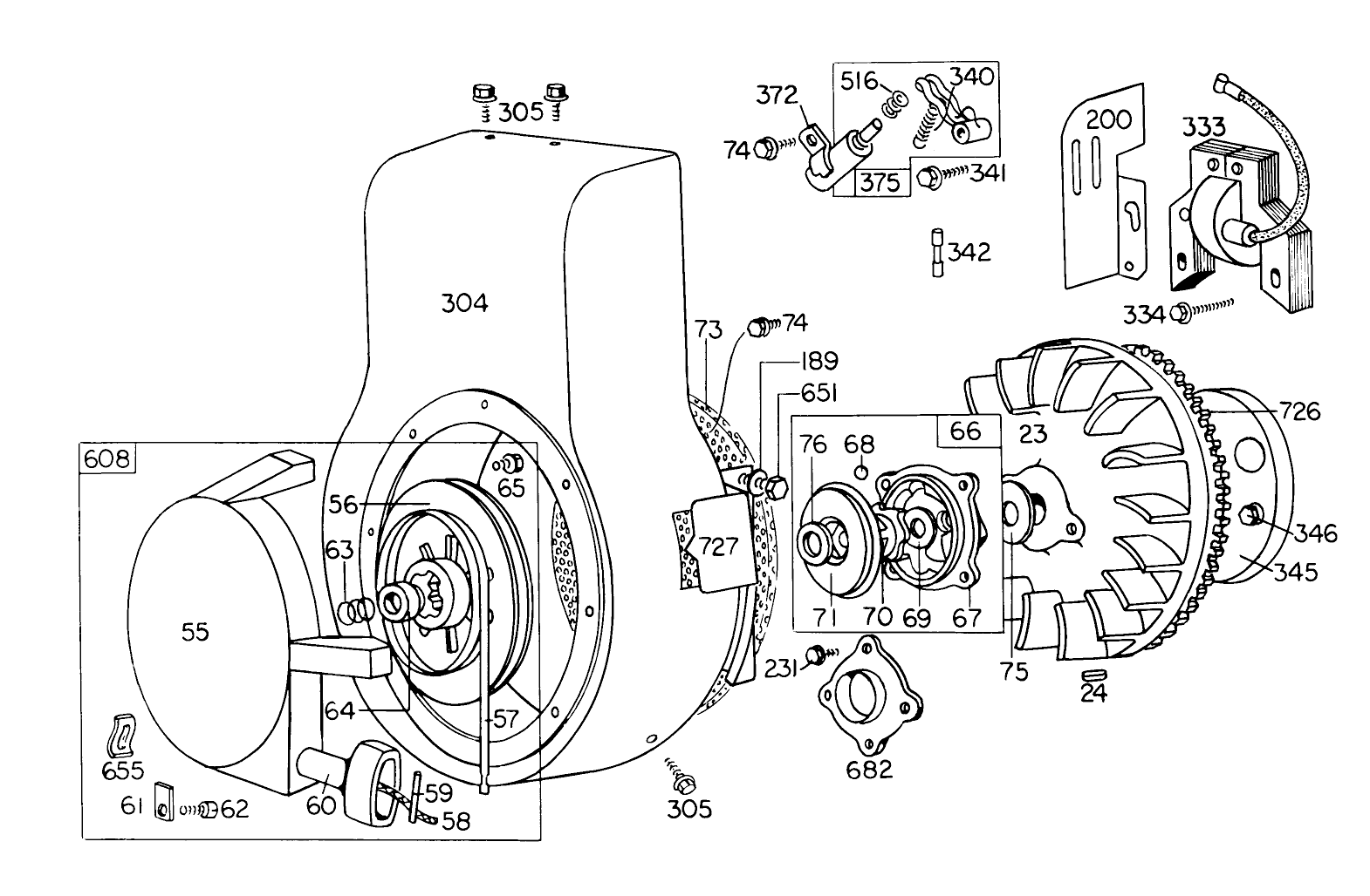 Rewind Starter Assembly For Type 0754 And 0755