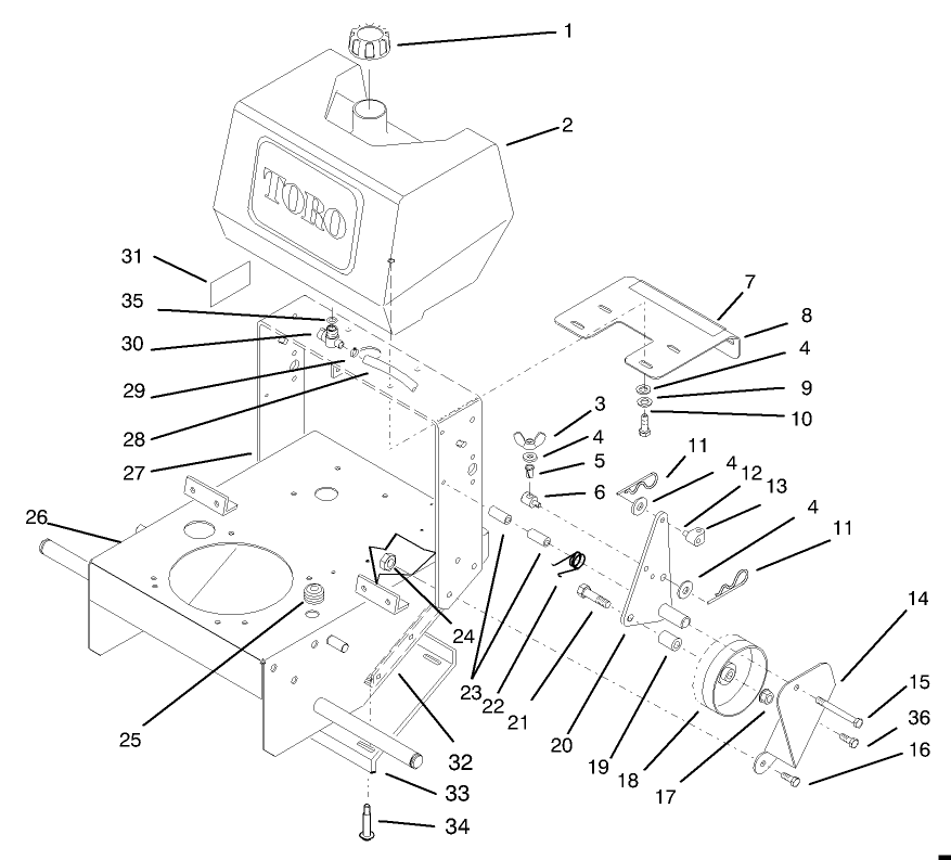 Frame, Fuel Tank And Wheel Drive Idler