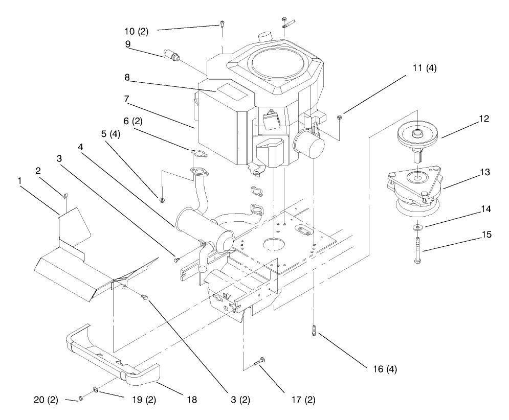 Twin Cylinder Engine, Muffler, And P.t.o.