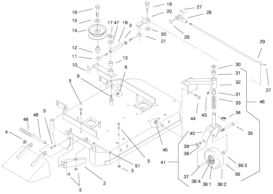 Deck, Drive Pulleys & Caster Wheels