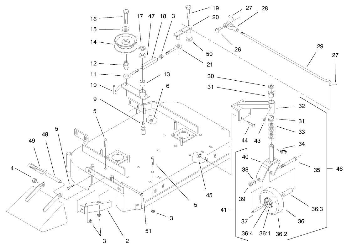 Deck, Drive Pulleys & Caster Wheels