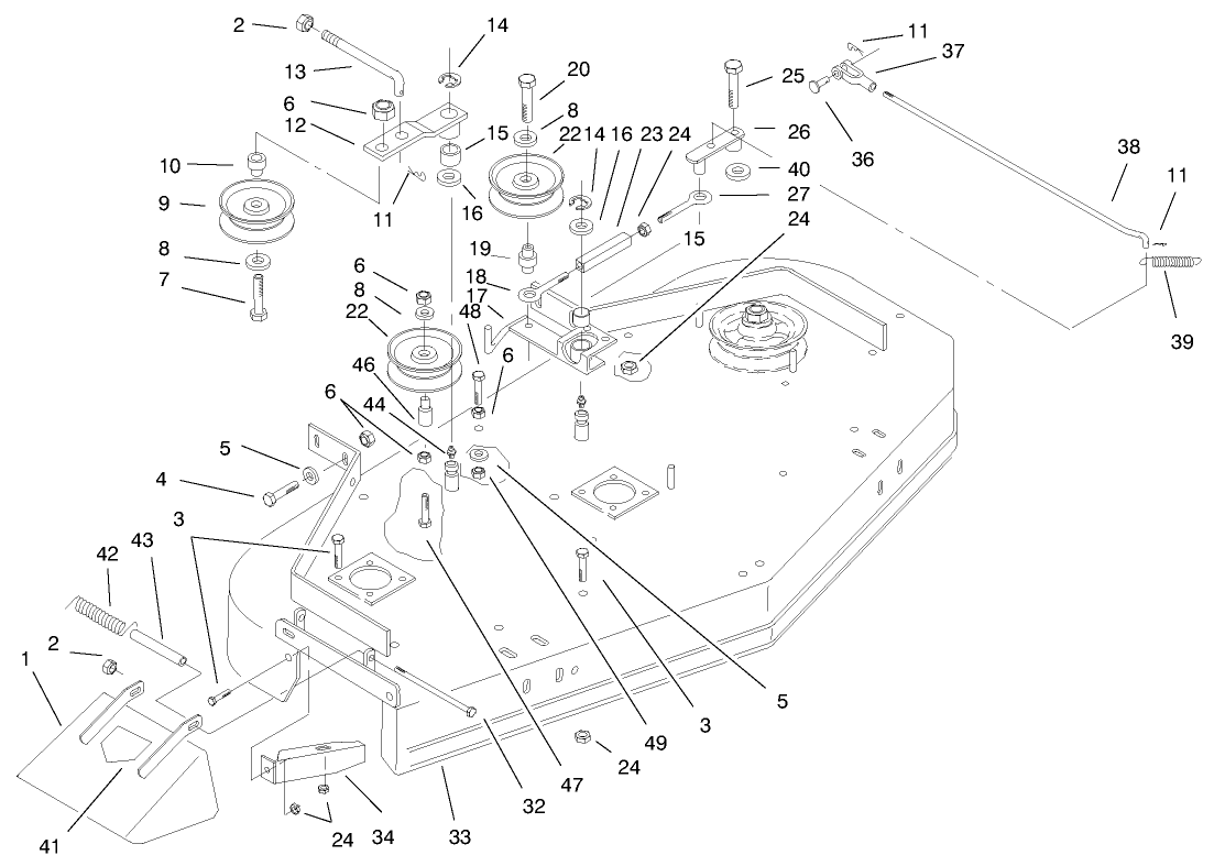 Deck, Drive Pulleys And Deflector