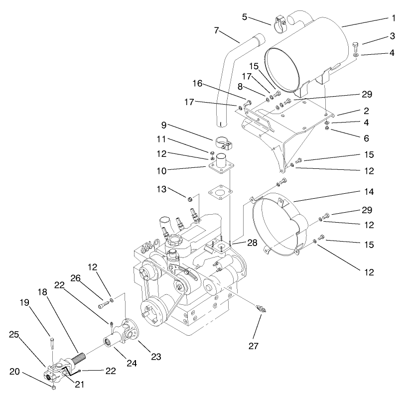 Muffler & Pump Drive Assembly