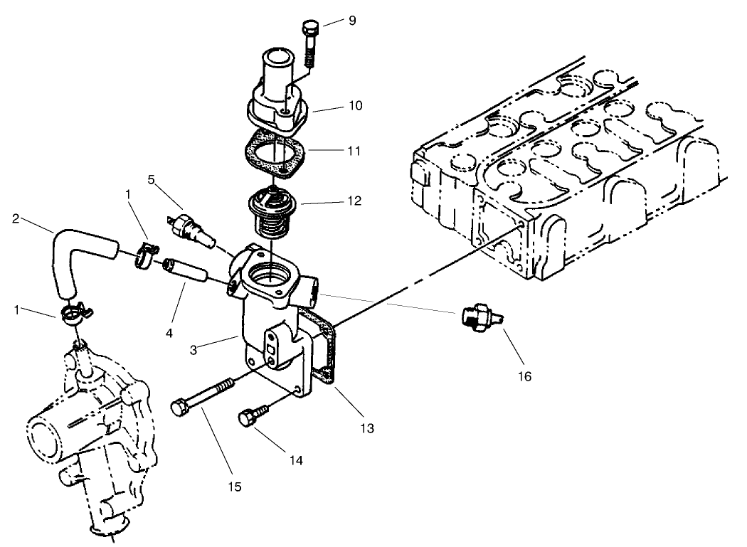 Water Flange & Thermostat Asm