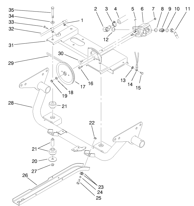 Engine Frame & Hydraulic Pump Drive Assembly
