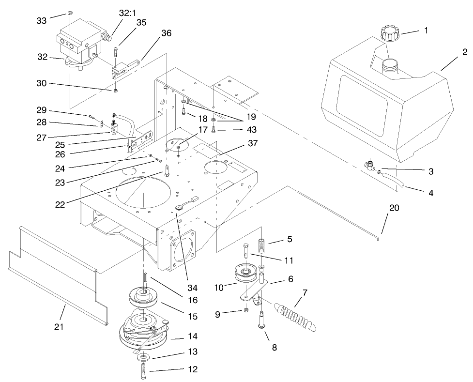 Fuel Tank, Hydro Pump & Pto Assembly