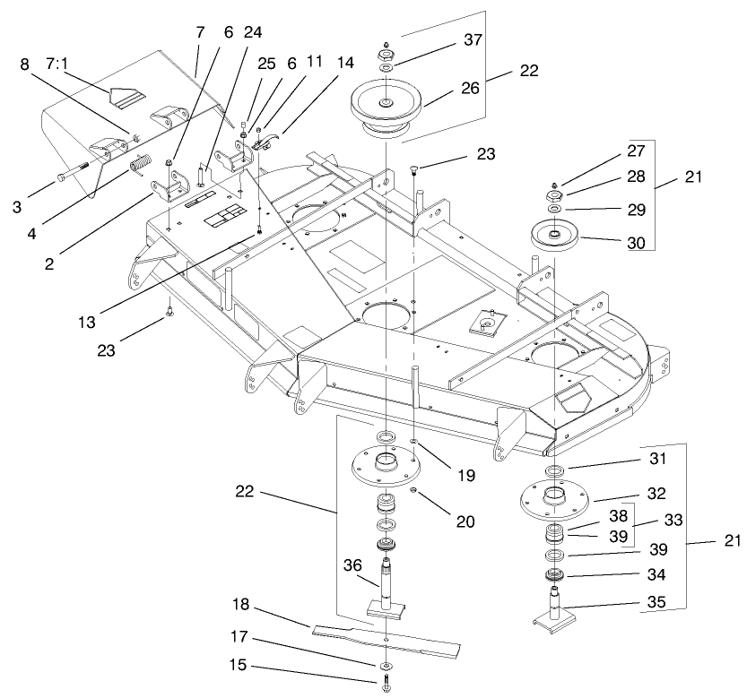 Deflector, Spindle And Pulley Assembly