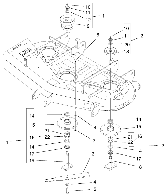 Deflector, Spindle And Pulley Assembly