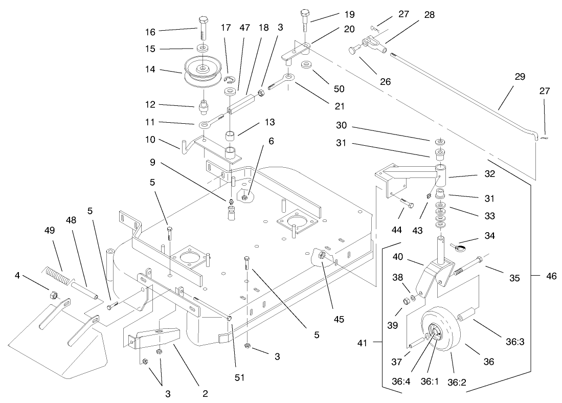 Deck, Drive Pulleys & Caster Wheels