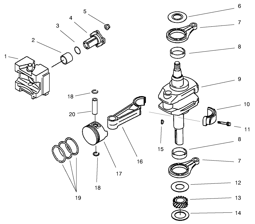 Piston/crankshaft