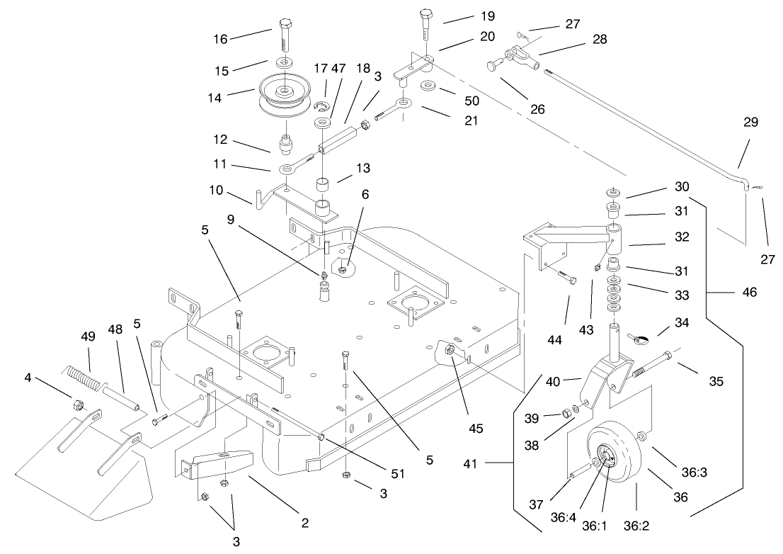 Deck, Drive Pulleys & Caster Wheels