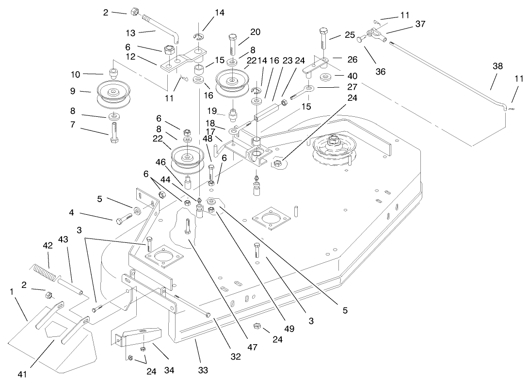 Deck, Drive Pulleys And Deflector