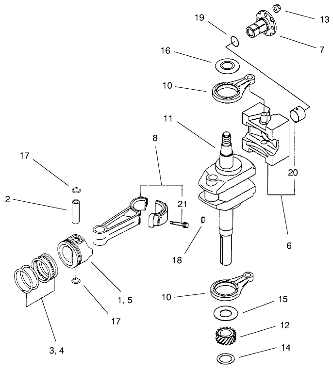 Piston/crankshaft