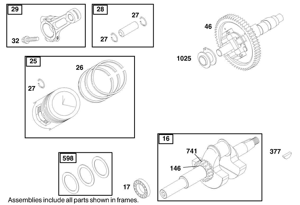 Piston and Crankshaft Assembly Briggs and Stratton 350447-1116-E1